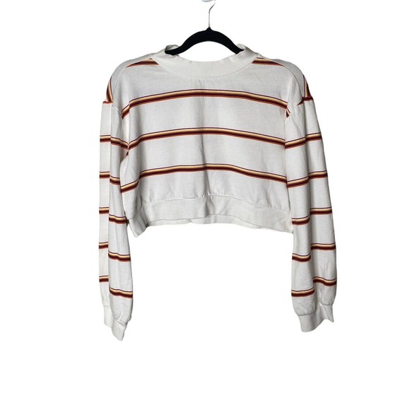 Wild Fable Women L/s Stripe LS Crop Top Crewneck White Red Yellow SZ S - Picture 1 of 8